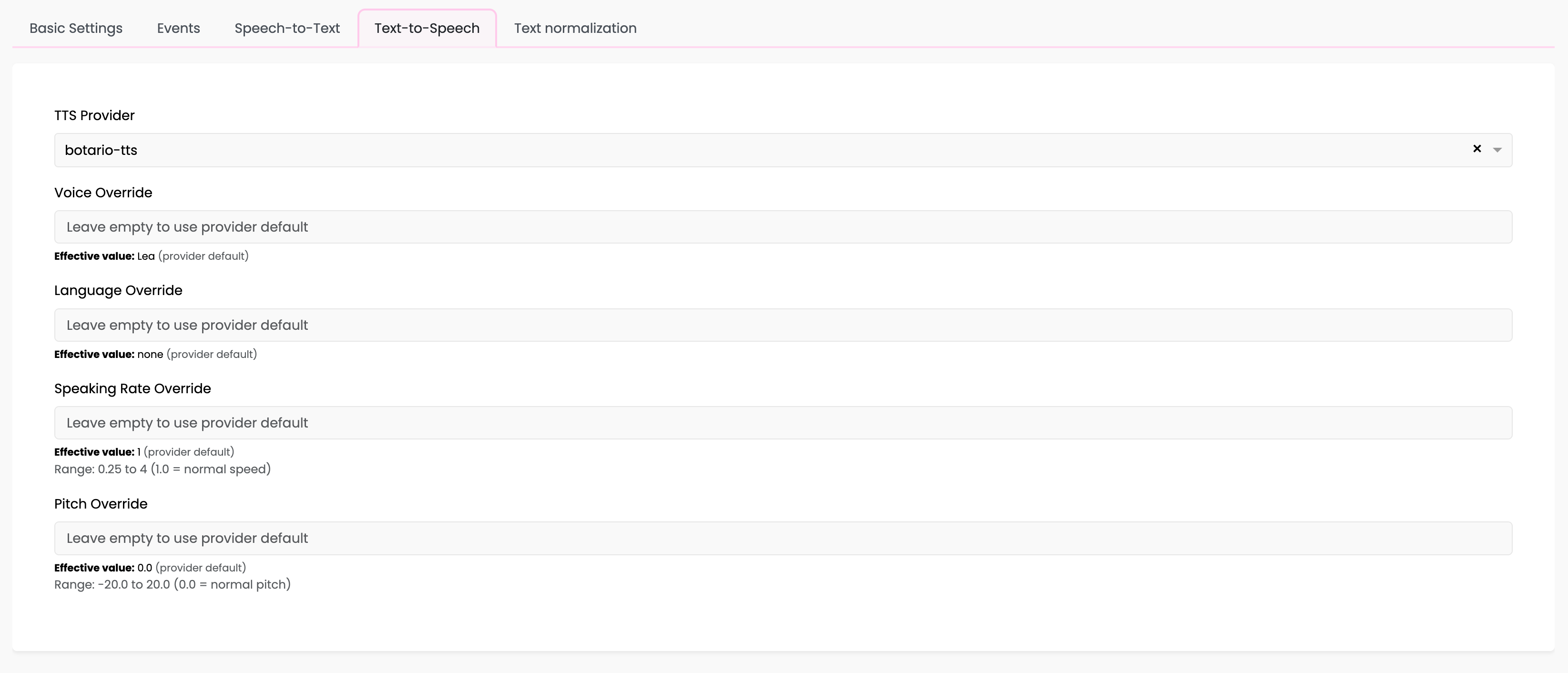 botario TTS Configuration