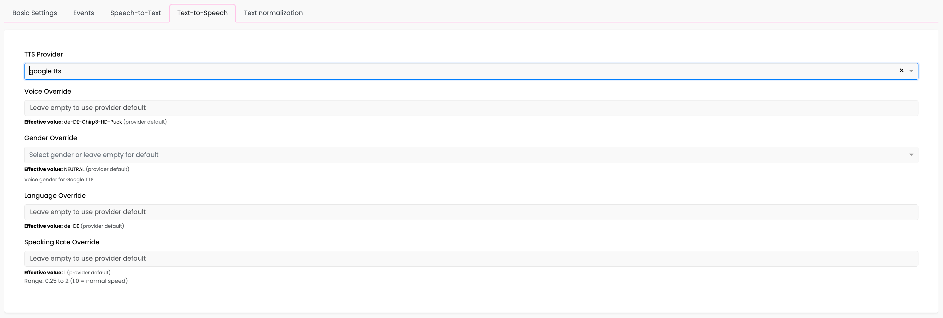 Google TTS Configuration